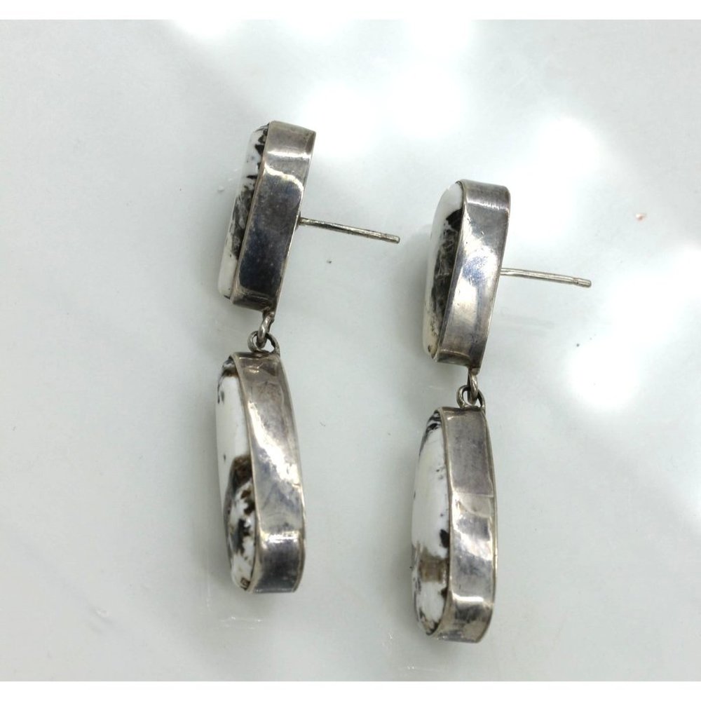 925 STERLING vintage John Begay JB Navajo WHITE BUFFALO earrings, 17.4 gr 2" - Picture 5 of 11